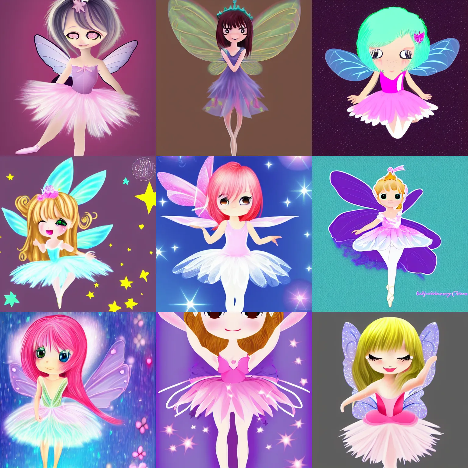 Prompt: happy fairy ballerina, chibi anime, digital art