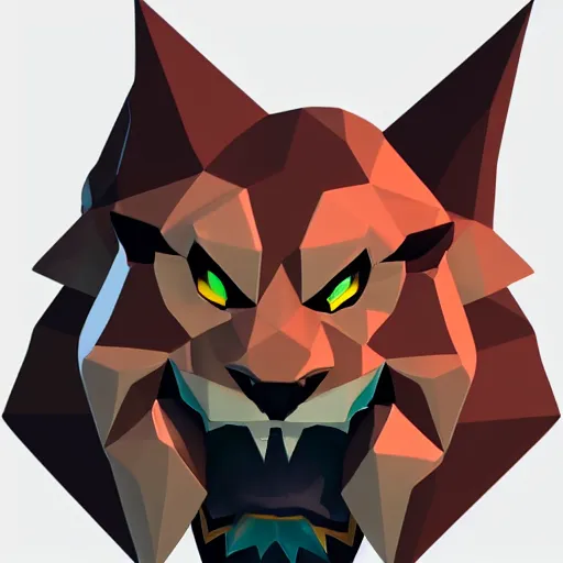 Image similar to a vector logo of rengar from league of legends, low poly,