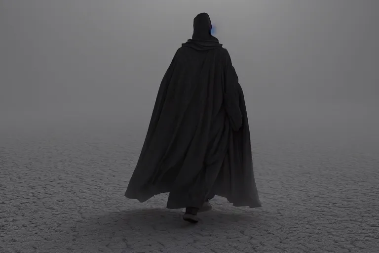 Image similar to mysterious figure in striking cloak walking through sandstorm in desolate desert, buried city, global illumination, hyper - realistic, insanely detailed and intricate, cinematic 8 k