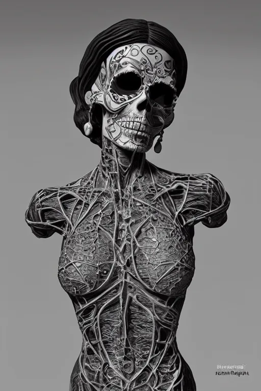 Image similar to la catrina statue made in crystal showing her veins inside the chest, realistic, unreal engine 5, 8 k