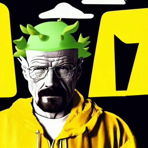 Prompt: Walter White wearing a lemon demon hat, high contrast