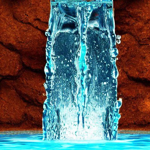 Prompt: water artwork manipulation inside the shape of a triangle under a waterfall, ray tracing, realistic water, focus, long shot, 8 k resolution, cinematic, frostbite 3 render, water art photoshop