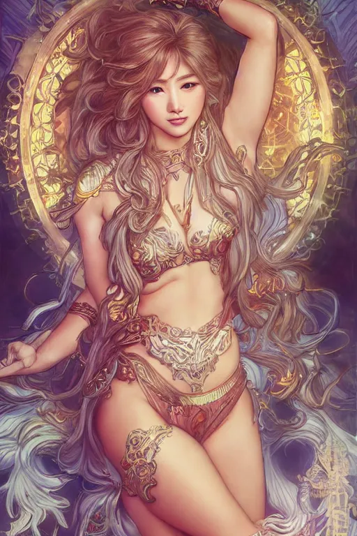 Prompt: Yang Xiao Long as a Brazilian Goddess, cute, fantasy, intricate, elegant, highly detailed, digital painting, 4k, HDR, concept art, smooth, sharp focus, illustration, art by artgerm and H R Giger and alphonse mucha