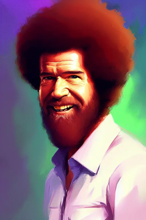 Image similar to portrait of Bob Ross, modern, colourful!! highly detailed, digital painting, artstation, concept art, sharp focus, illustration, by greg rutkowski