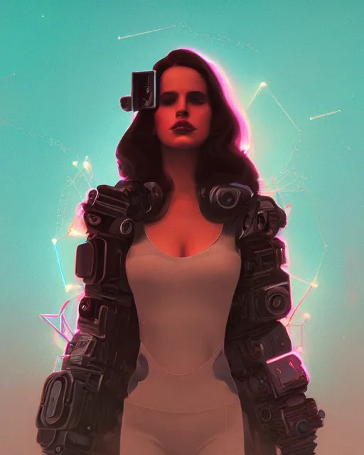 Image similar to portrait of lana del rey as a cyborg. intricate abstract. intricate artwork. by tooth wu, wlop, beeple, dan mumford. octane render, trending on artstation, greg rutkowski very coherent symmetrical artwork. cinematic, hyper realism, high detail, octane render, 8 k, iridescent accents