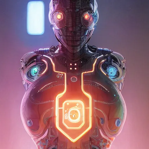 Image similar to Symmetry!! portrait of cyborg, sci-fi armour, tech wear, cables, glowing lights!! sci-fi, intricate, elegant, highly detailed, digital painting, artstation, concept art, smooth, sharp focus, illustration, art by artgerm and greg rutkowski and alphonse mucha