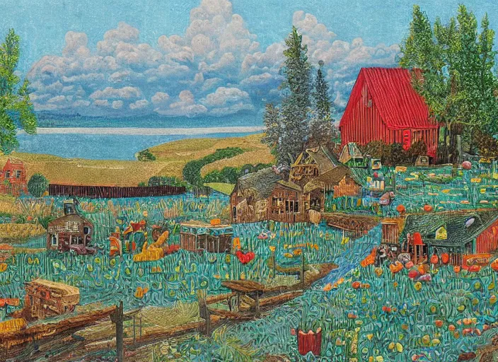 Image similar to folk art, lowbrow, matte painting, 3 - d highly detailed, in the style of anna mary robertson moses,