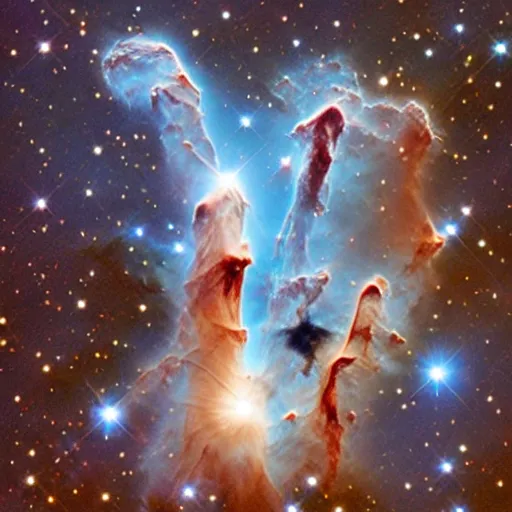 Prompt: pillars of creation nebula shaped like a cat, photographed by hubble telescope