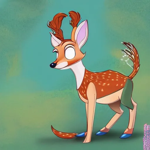 Prompt: style of disney princess and zootopia, anthropomorphic deer, female