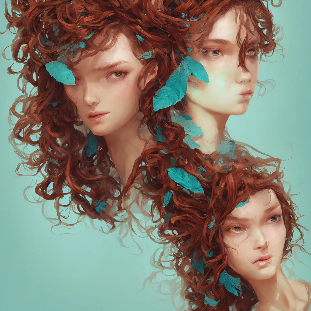 Image similar to A beautiful digital painting of a beautiful girl with teal skin and antlers made of wood, brown curly hair with autmn leaves, by Stanley Artgerm Lau, WLOP, Rossdraws, James Jean, Andrei Riabovitchev, Marc Simonetti, and Sakimichan, trending on artstation, SFW version