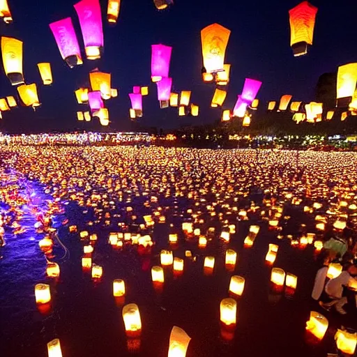 Image similar to Thousands of lanterns float to the night sky at the Thai festival Loi Krathong,