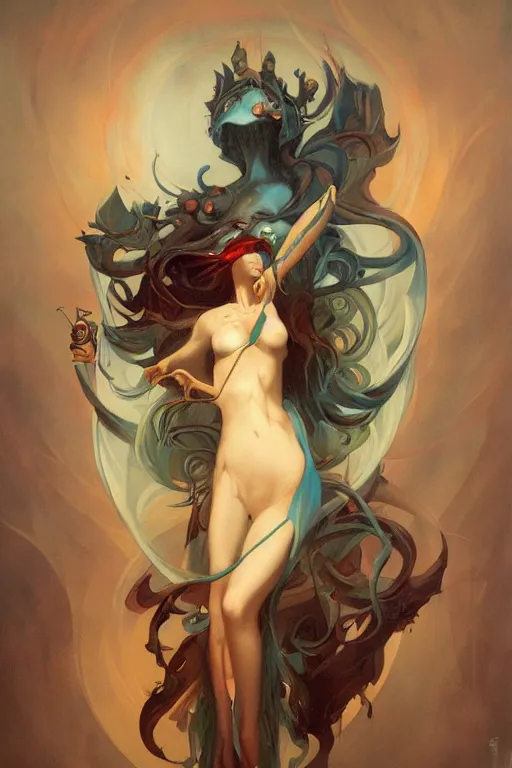 Prompt: Certain death by Peter Mohrbacher in the style of Gaston Bussière, Art Nouveau