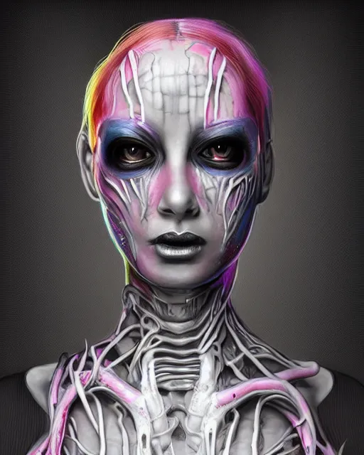 Image similar to a character portrait of a fully clothed female mutant raver / punk using her mutant powers in the style of h. r. giger / zdzisław beksinski / david cronenberg trending on artstation deviantart pinterest hyper detailed photorealistic highlights and shadow hd 8 k post - processing high resolution