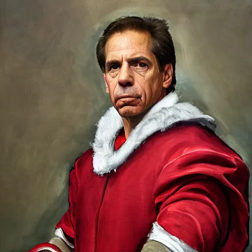 Image similar to renaissance portrait of nick saban, oil on canvas 4k, realism, detailed, meticulous