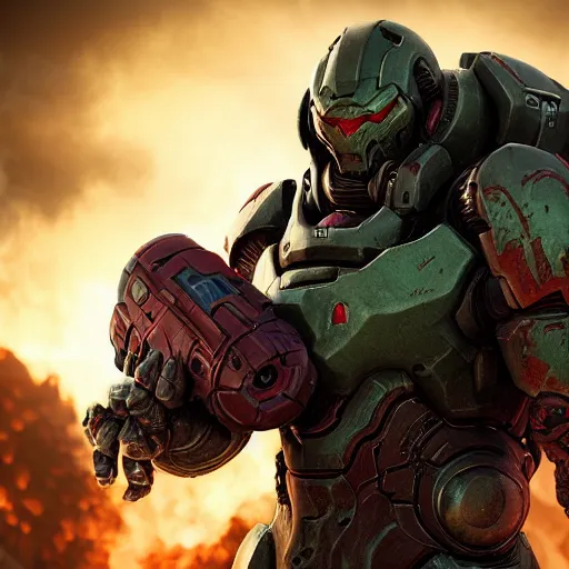 Image similar to doom slayer from doom eternal, photography