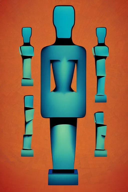 Image similar to cubist moai statue cutout digital illustration cartoon colorful beeple