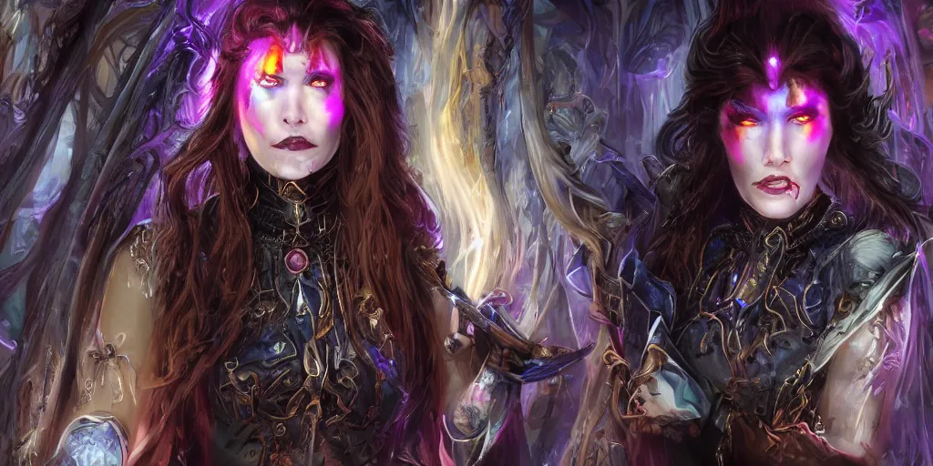 Image similar to minatory precipice cyber sisters of Moria, cyber embellishment, beautiful woman face, 8k resolution