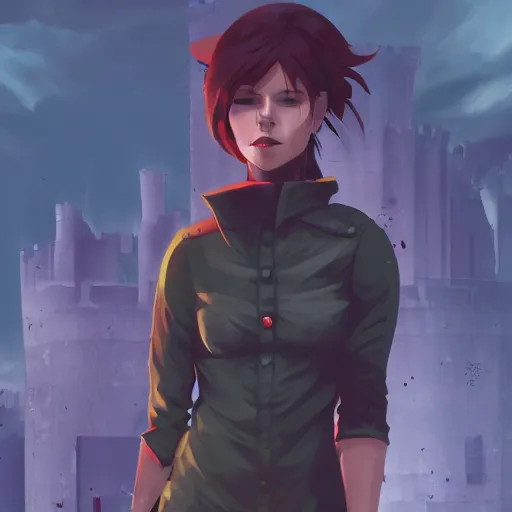 Image similar to lady drimitrescu from resident evil 8, castle ruins lanscape, night time, ambient lighting, 4k, anime key visual, lois van baarle, ilya kuvshinov, rossdraws, artstation