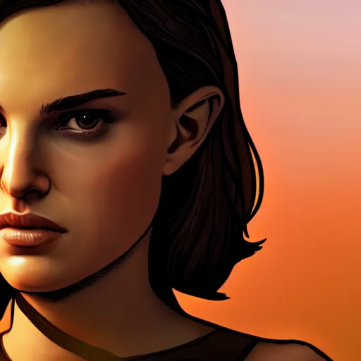 Image similar to young natalie portman portrait, borderlands, tales from the borderlands, the wolf among us, comic, cinematic lighting, studio quality, 8 k