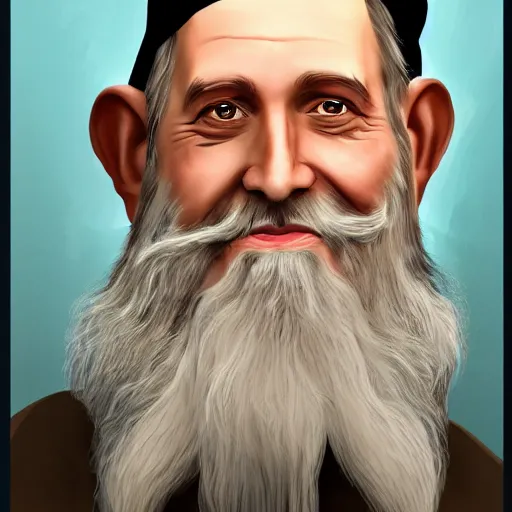 Prompt: a jewish rabbi,, long peyot, sideburns, grey beard, high quality portrait, trending on artstation