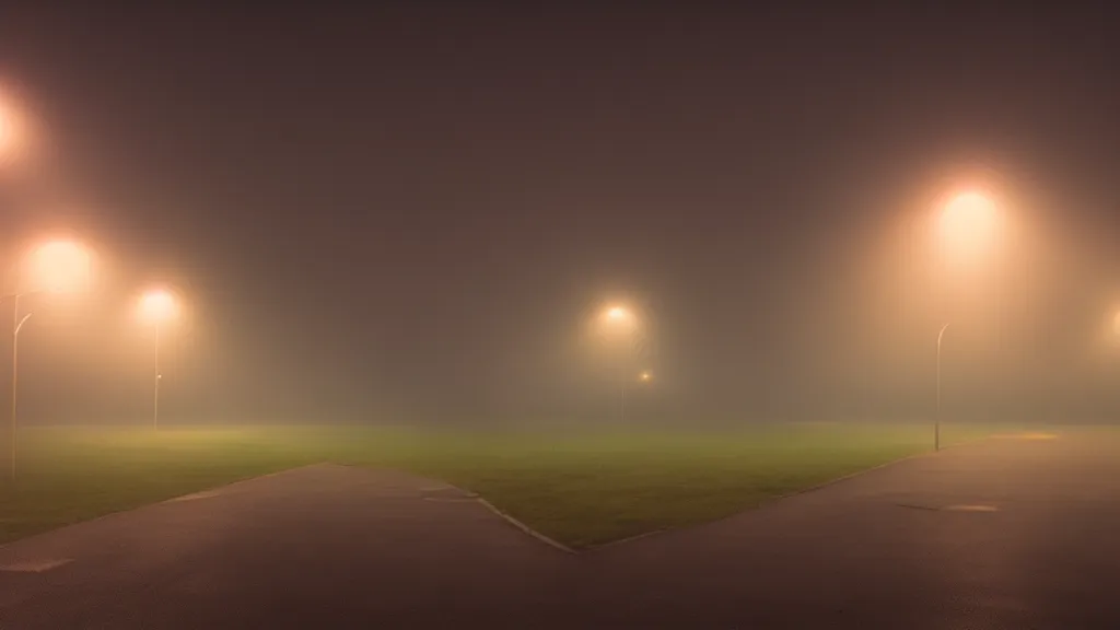 Image similar to photograph of a foggy neon park at night by henri prestes, 4 k resolution