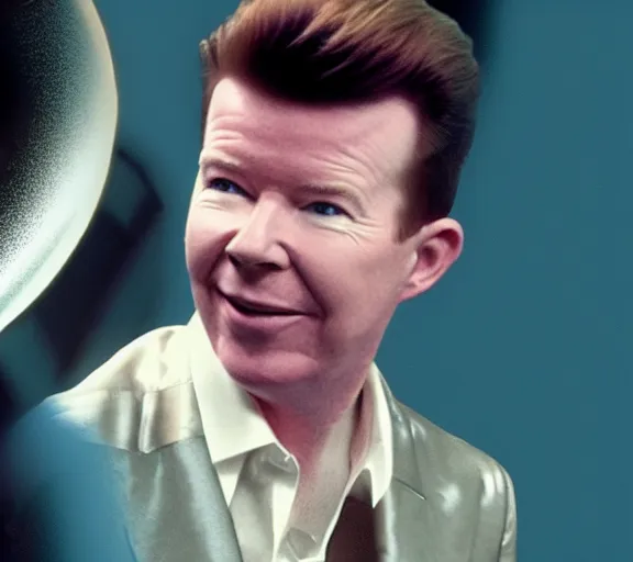 Prompt: color studio still of rick astley getting rick rolled