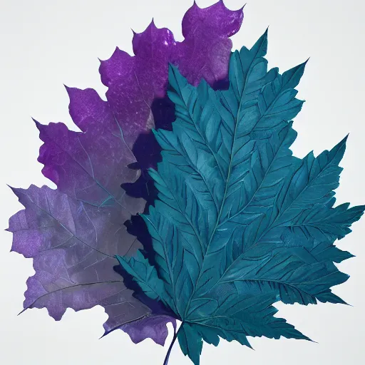 Image similar to a purple and blue sterlizia with lots of leaves, a computer rendering by jonathan zawada, pelton, featured on polycount, computer art, rendered in cinema 4 d, octane render, rendered in maya