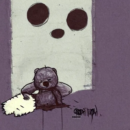 Image similar to grunge drawing of a teddy bear in the style of the grudge | horror themed