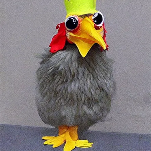 Image similar to cute chicken dressed as a prisioner in jail