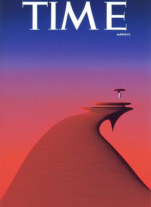 Prompt: TIME magazine cover, the coming AI singularity, by Moebius and Roger Dean and Tadao Ando, 4k