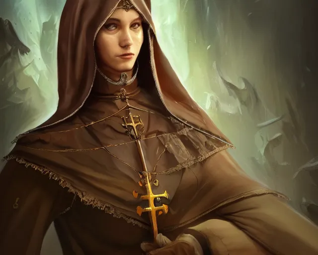 Prompt: The unhealthy, predictable, cruel nun who is estranged nobility, , fantasy art, illustration, epic, fantasy, intricate, elgant, highly detailed, digital painting, artstation, concept art, smooth, sharp focus, in teh style of tony start