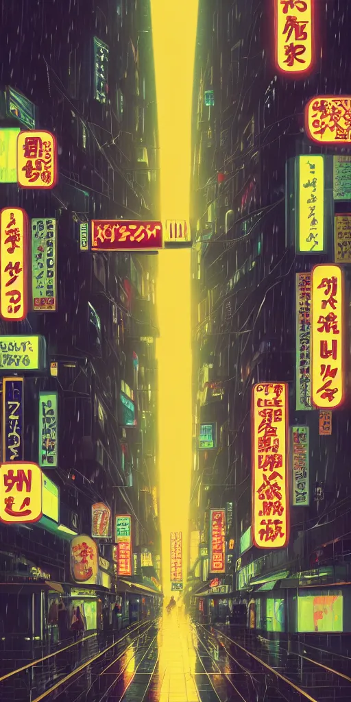 Image similar to symmetry!!! kabukicho, rainy night, neon lights, by cory loftis, makoto shinkai, hasui kawase, james gilleard, beautiful, serene, peaceful, golden curve composition