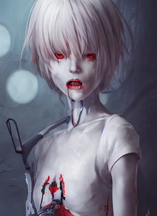 Image similar to rei ayanami horror version, fluent composition, concept art, ambient light, 4 k, intricate details, highly professionally detailed, cgsociety, highly detailed -