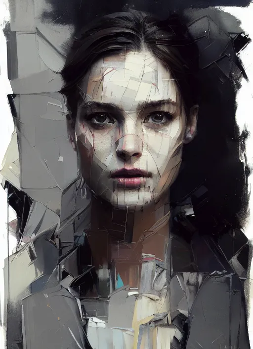 Prompt: outdoor portrait of a beautiful girl, shades of grey, beautiful face, rule of thirds, intricate outfit, spotlight, by greg rutkowski, by jeremy mann, by francoise nielly, digital painting