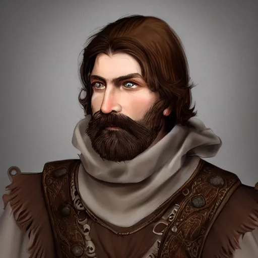 Image similar to 5 0 years old man, stonky : : brown hair, stubble beard : : decorated medieval clothing : : high detail, digital art, rpg, concept art, illustration