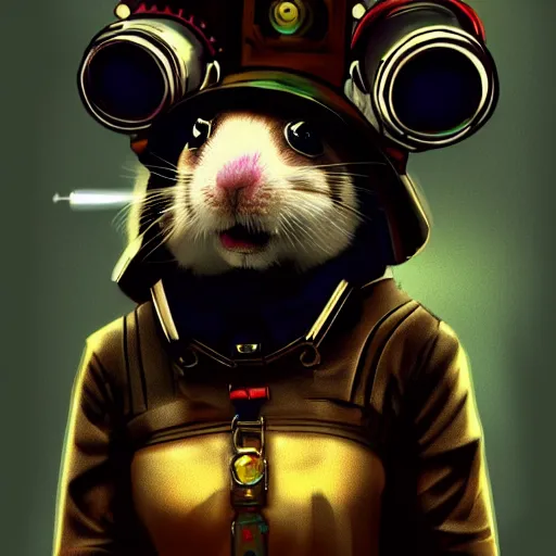 Prompt: a cute cyberpunk hamster as a supervillain, steam punk, gothic, 4 k