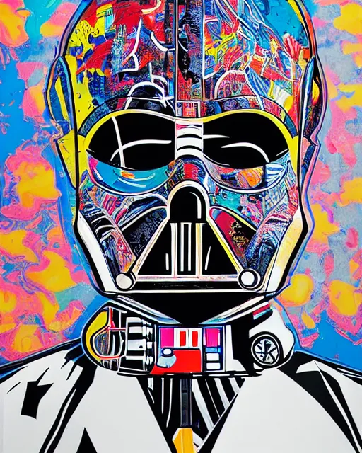 Image similar to Tristan Eaton, maximalism, darth vader, double exposure