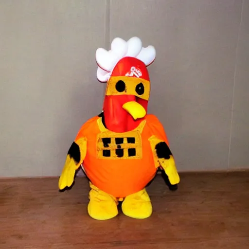 Image similar to chicken dressed as an inmate