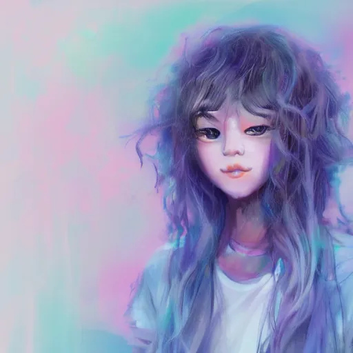 Prompt: A digital painting of Alyssa, anime thai girl, messy curly pastel hair, streetwear fashion, clear clean face, face by lya kushinov, Avetetsuya Studios