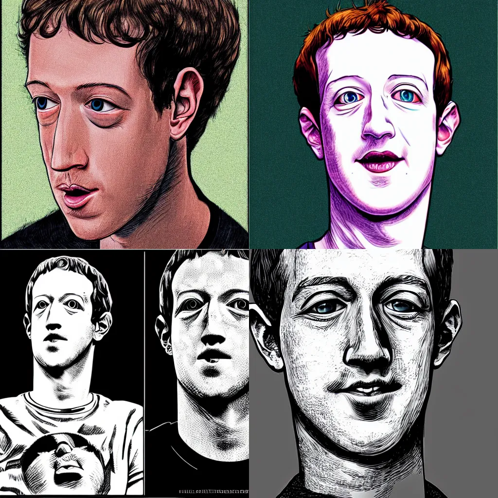 Prompt: portrait of mark zuckerberg in the style of junji ito