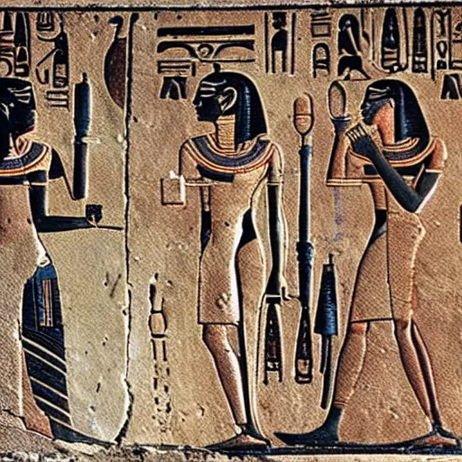 Prompt: ancient egyptian hieroglyphics depicting the first contact with alien life