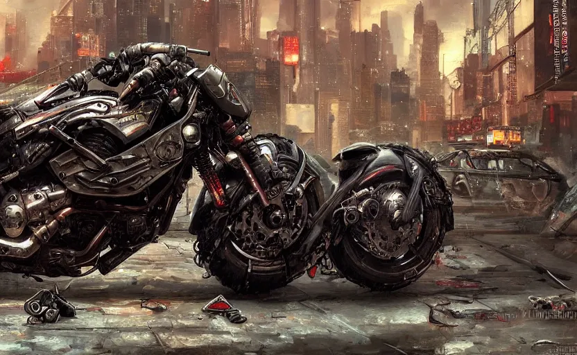 Prompt: Cyberpunk yamaha motorcycle. By Konstantin Razumov, horror scene, highly detailded