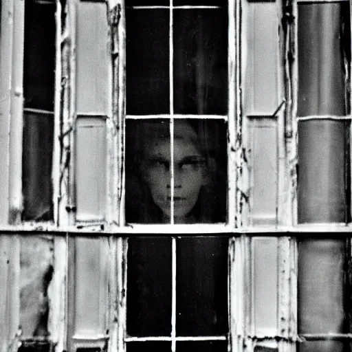 Image similar to people watching you through your window at night, creepy, horror, 35mm photograph, grainy