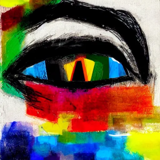 Image similar to abstract minimalist painting of colorful eyes