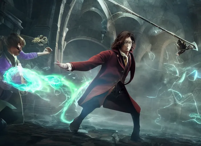 Prompt: a film still of cosplay of harry potter in league of legends's arcane ( 2 0 2 1 ), 4 k