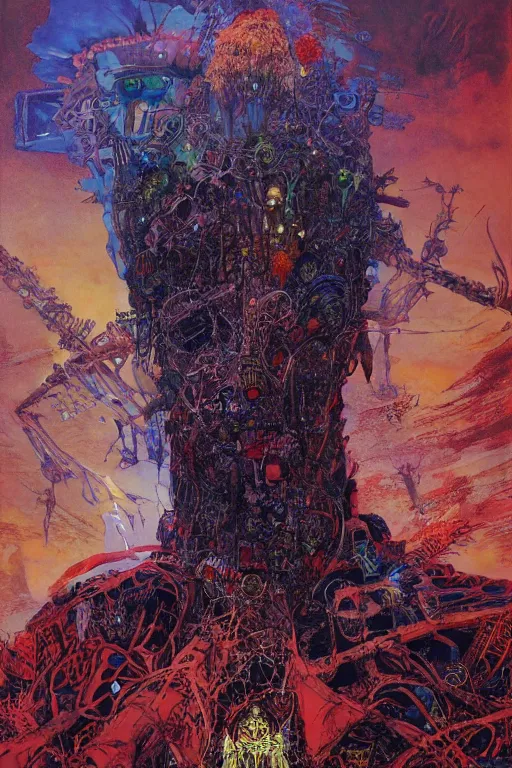 Image similar to energy of the body always goes somewhere, the dead are still here, art by philippe druillet and arthur suydam and jeffrey catherine jones, oil painting, front lighting first - person view telephoto lens, fractalism, vaporwave, profile picture, dadaism