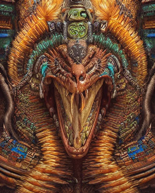 Prompt: digital painting of quetzalcoatl, mayan feathered serpent god, by filipe pagliuso and justin gerard, fantasy, highly detailed, intricate, sharp focus, tarot card