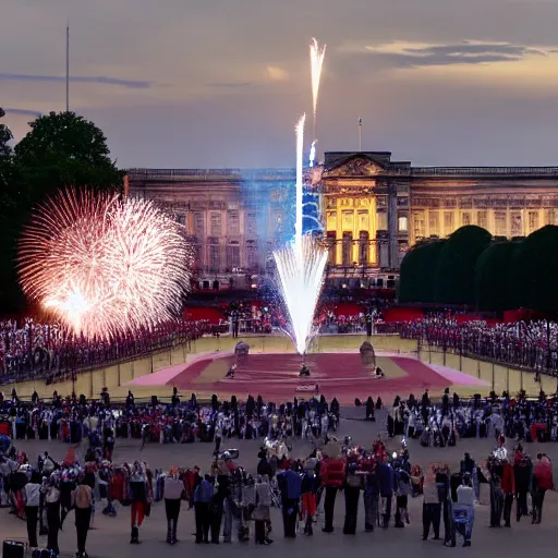 Prompt: Buckingham Palace moved to Washington DC, Fourth of July 2022 Patriotism and Fireworks, God Bless America