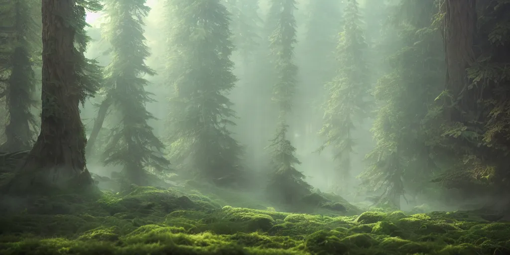 Prompt: a forest, highly detailed, oil painting, cinematic angle, hyperrealistic, beautiful, volumetric lighting, dynamic, Studio Ghibli, digital art, octane render, post-processing, beautiful composition, trending on artstation, masterpiece