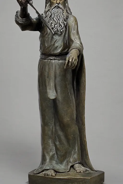 Image similar to Une statue monumentale en plein-pied de Gandalf, bronze poli, fonte à la cire perdue, Collection du Musée du Louvre